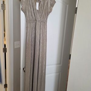 Baltic Born Metallic Taupe Pleated Maxi Dress